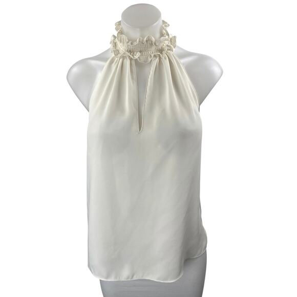 Amanda Uprichard White Ruffle Smocked Halter Turtleneck Sleeveless Tank Top Sz S - Picture 1 of 3